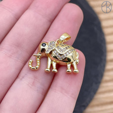 Подвеска слон цирконы, цвет золото 20х15 мм 