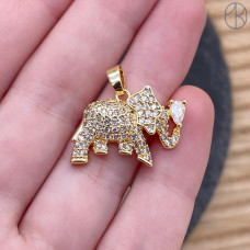 Подвеска слон цирконы, цвет золото 20х15 мм 