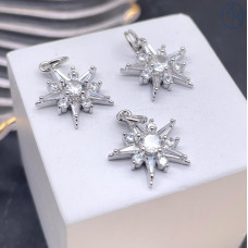 Подвеска снежинка цирконы, цвет серебро 14 мм