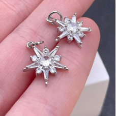 Подвеска снежинка цирконы, цвет серебро 14 мм
