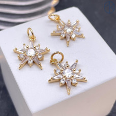 Подвеска снежинка цирконы, цвет золото 14 мм