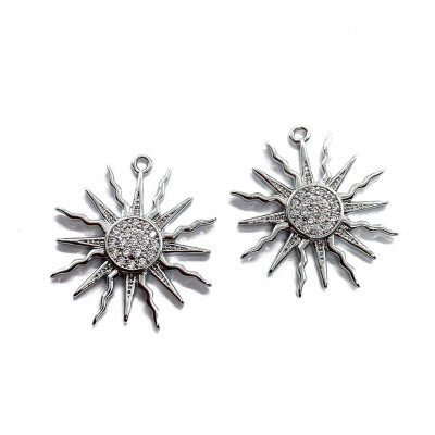 Подвеска солцне цирконы, цвет серебро 17х16 мм