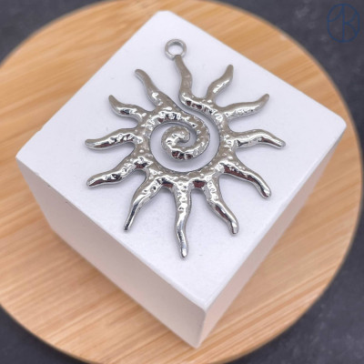 Подвеска солнце №8 сталь 40x33 мм, цвет серебро 