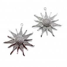Подвеска Солнце большое стразы, цвет серебро 37х35 мм
