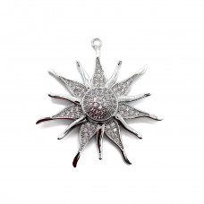 Подвеска Солнце большое стразы, цвет серебро 37х35 мм