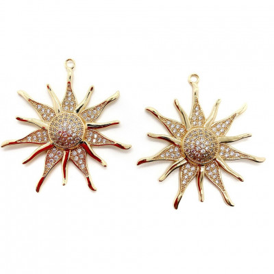 Подвеска Солнце большое стразы, цвет золото 37х35 мм