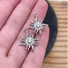 Подвеска солнце циркон, цвет серебро 15 мм 
