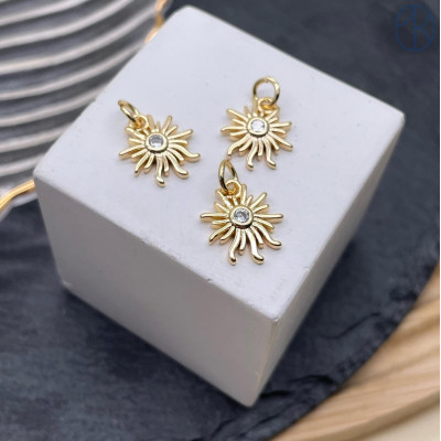 Подвеска Солнце циркон, цвет золото 12 мм