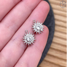 Подвеска Солнце цирконы, цвет серебро 11 мм