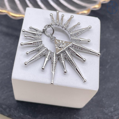 Подвеска Солнце цирконы, цвет серебро 39х38 мм