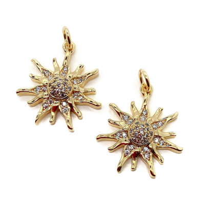 Подвеска Солнце цирконы, цвет золото 20х18 мм