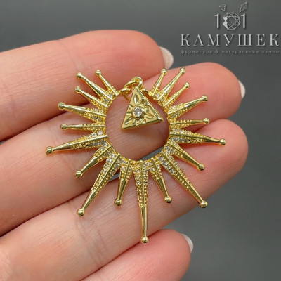 Подвеска Солнце цирконы, цвет золото 39х38 мм