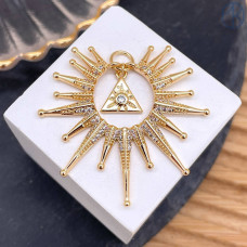 Подвеска Солнце цирконы, цвет золото 39х38 мм