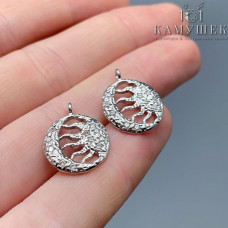 Подвеска солнце и луна цирконы, цвет серебро 17х14 мм