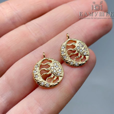 Подвеска солнце и луна цирконы, цвет золото 17х14 мм