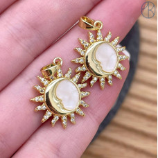 Подвеска солнце и луна эмаль, цвет золото 17 мм 