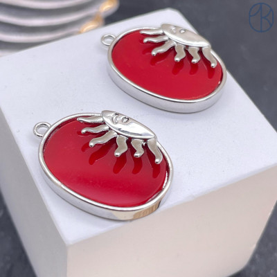 Подвеска солнце красная эмаль, цвет серебро 21х17 мм 