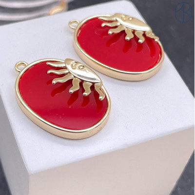 Подвеска солнце красная эмаль, цвет золото 21х17 мм 