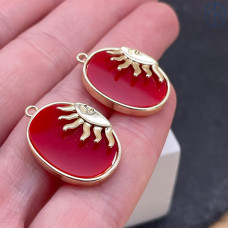 Подвеска солнце красная эмаль, цвет золото 21х17 мм 