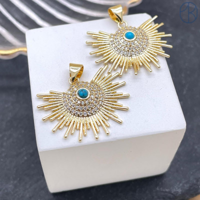 Подвеска солнце лучи цирконы, цвет золото 20х26 мм