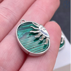 Подвеска солнце малахит (имитация) эмаль, цвет серебро 21х17 мм 