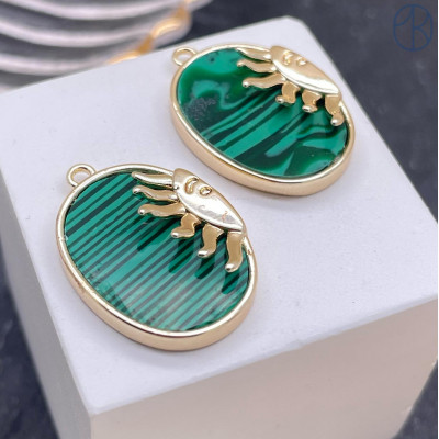 Подвеска солнце малахит (имитация) эмаль, цвет золото 21х17 мм 