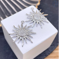 Подвеска солнце с белыми цирконами, цвет серебро 27х25 мм