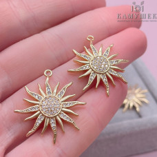 Подвеска солнце с белыми цирконами, цвет золото 27х25 мм