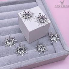 Подвеска солнце с черными цирконами, цвет серебро 27х25 мм