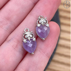 Подвеска сова аметист, цвет серебро 14 мм