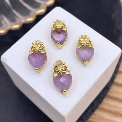 Подвеска сова аметист, цвет золото 14 мм