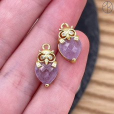 Подвеска сова аметист, цвет золото 14 мм