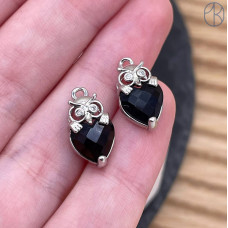 Подвеска сова черный агат, цвет серебро 14 мм