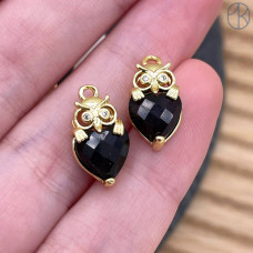 Подвеска сова черный агат, цвет золото 14 мм