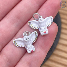 Подвеска сова эмаль, цвет серебро 15 мм 