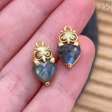 Подвеска сова лабрадор, цвет золото 14 мм