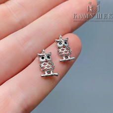 Подвеска сова на ветке черные цирконы, цвет серебро 12х6 мм