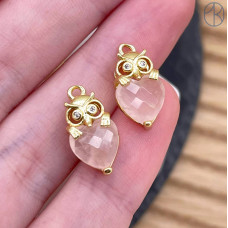 Подвеска сова розовый кварц, цвет золото 14 мм