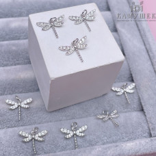 Подвеска стрекоза цирконы, цвет серебро 12х15 мм