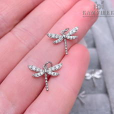 Подвеска стрекоза цирконы, цвет серебро 12х15 мм