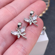 Подвеска стрекоза цирконы, цвет серебро 17х8 мм