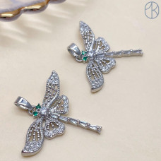 Подвеска стрекоза цирконы, цвет серебро 22х29 мм