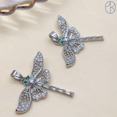 Подвеска стрекоза цирконы, цвет серебро 22х29 мм