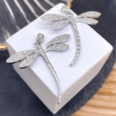 Подвеска стрекоза цирконы, цвет серебро 31х35 мм 