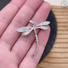 Подвеска стрекоза цирконы, цвет серебро 31х35 мм 