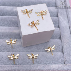 Подвеска стрекоза цирконы, цвет золото 12х15 мм