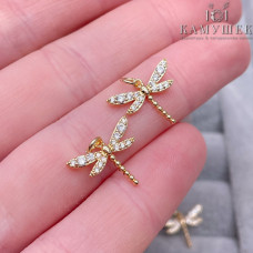 Подвеска стрекоза цирконы, цвет золото 12х15 мм