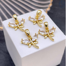 Подвеска стрекоза цирконы, цвет золото 17х8 мм