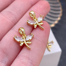 Подвеска стрекоза цирконы, цвет золото 17х8 мм