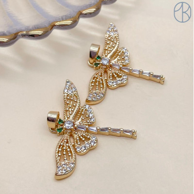 Подвеска стрекоза цирконы, цвет золото 22х29 мм 